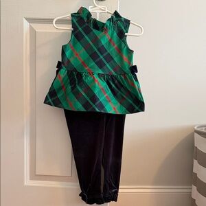 Janie and Jack Green and Navy Plaid Outfit